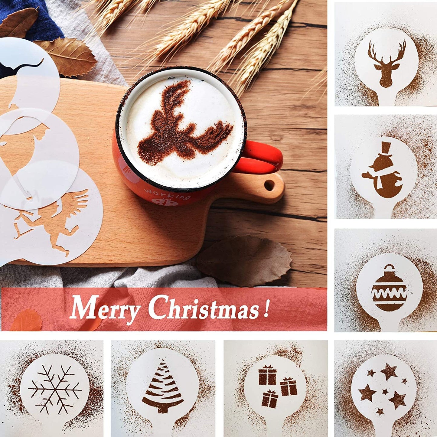 Christmas Stencil Kit - Coffee Latte Kit - 36pc Christmas Stencils with shakers for coffee, cookies, cakes, and more - Great gift for her!