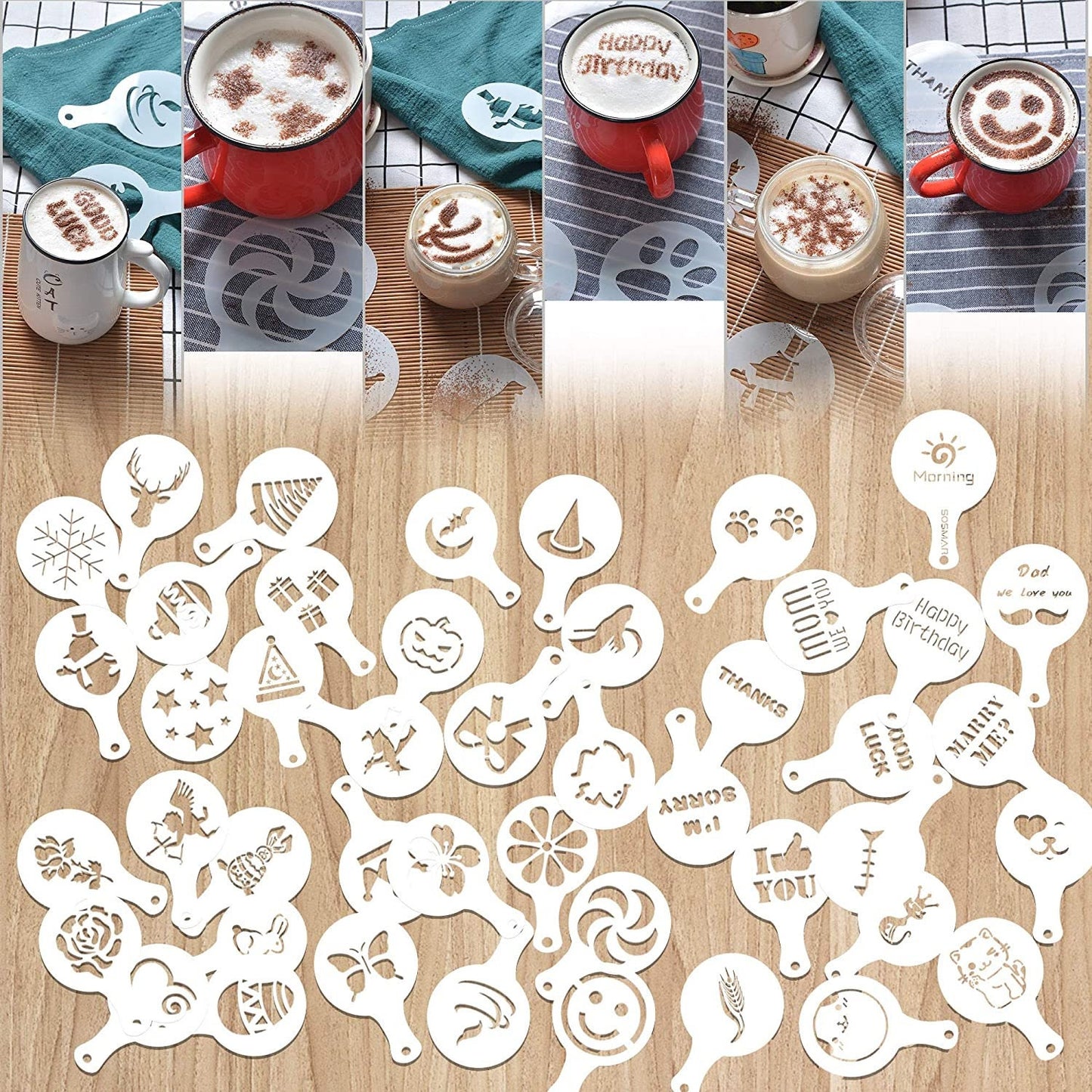 Christmas Stencil Kit - Coffee Latte Kit - 36pc Christmas Stencils with shakers for coffee, cookies, cakes, and more - Great gift for her!