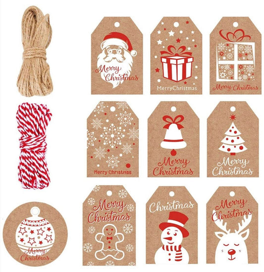 Gift tag set - 25ct Eco friendly sustainable recyclable Kraft paper Christmas gift tags - present tags with holiday winter themes