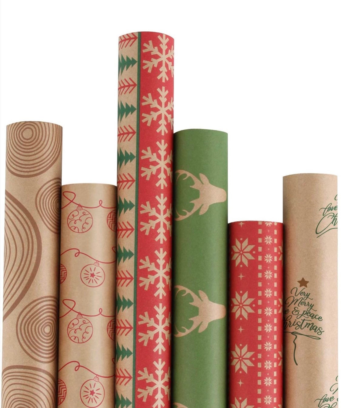 Wrapping paper set - 6ct Brown paper gift wrap - Eco friendly sustainable recyclable Kraft paper for Christmas gifts