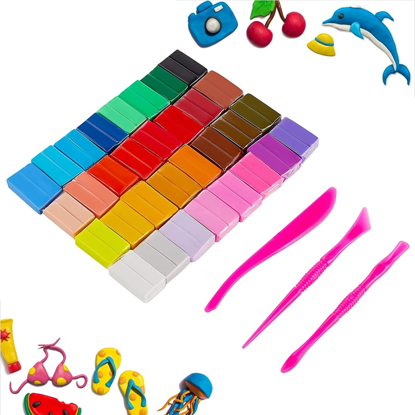 Polymer Clay Tool Kit with Polymer Clay - 86 piece Clay beginner set for making figurines, beads, clay pins, and more