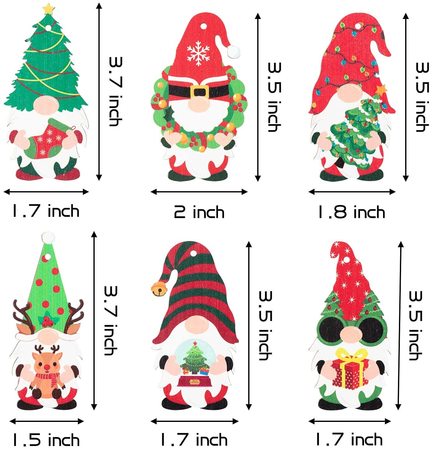 Wooden Gnome Ornament Gift Tags - 10ct gnomes with predrilled holes and twine - Great for Trees, Wreaths, Gifts, Decor, and Crafts