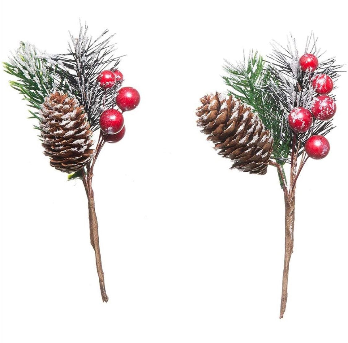 Pine Bough Assortment - 10ct Christmas stems - Large Pine Snow Berry Boughs - Winter Stems