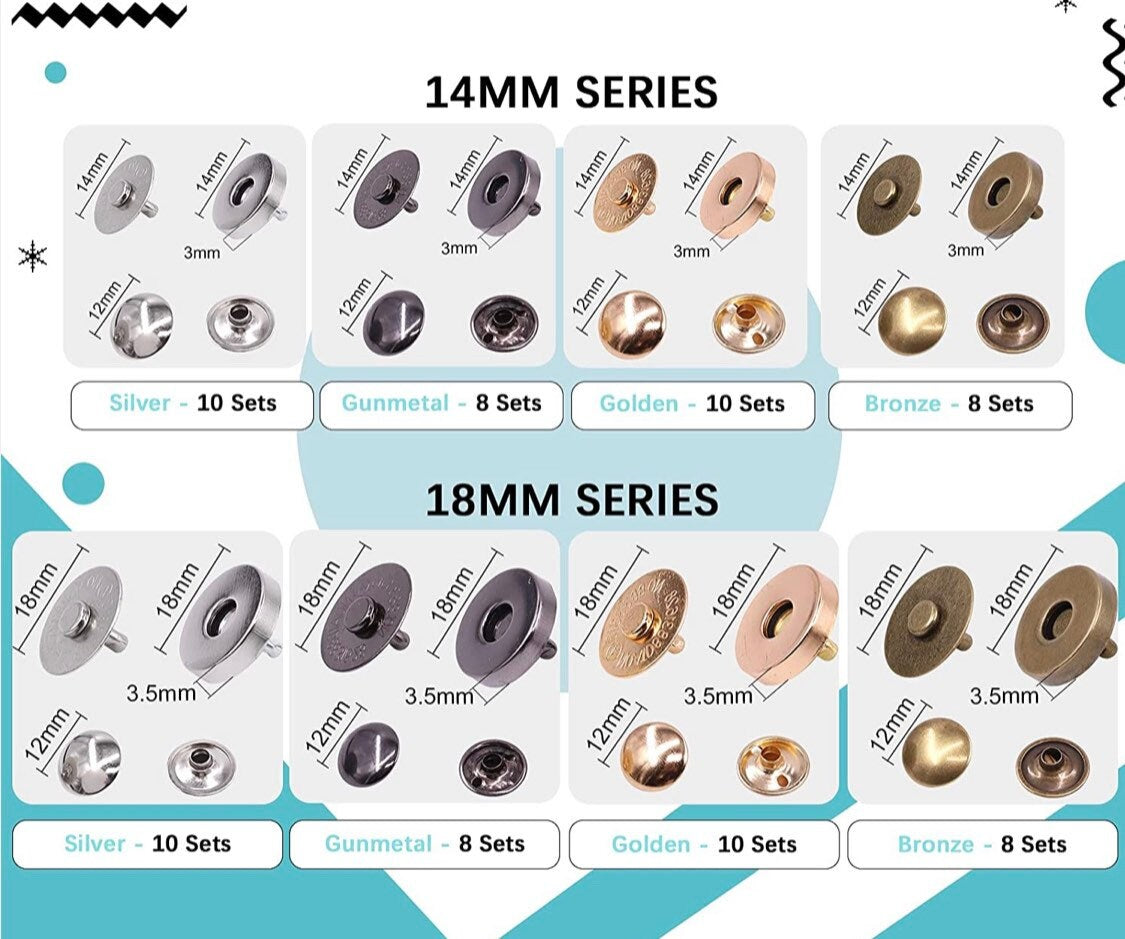 Magnetic Snap Kit - 60ct snap button kits with carry case - 14mm and 18mm size