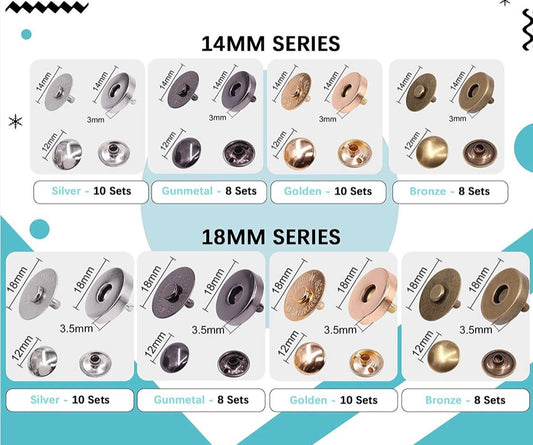 Magnetic Snap Kit - 60ct snap button kits with carry case - 14mm and 18mm size