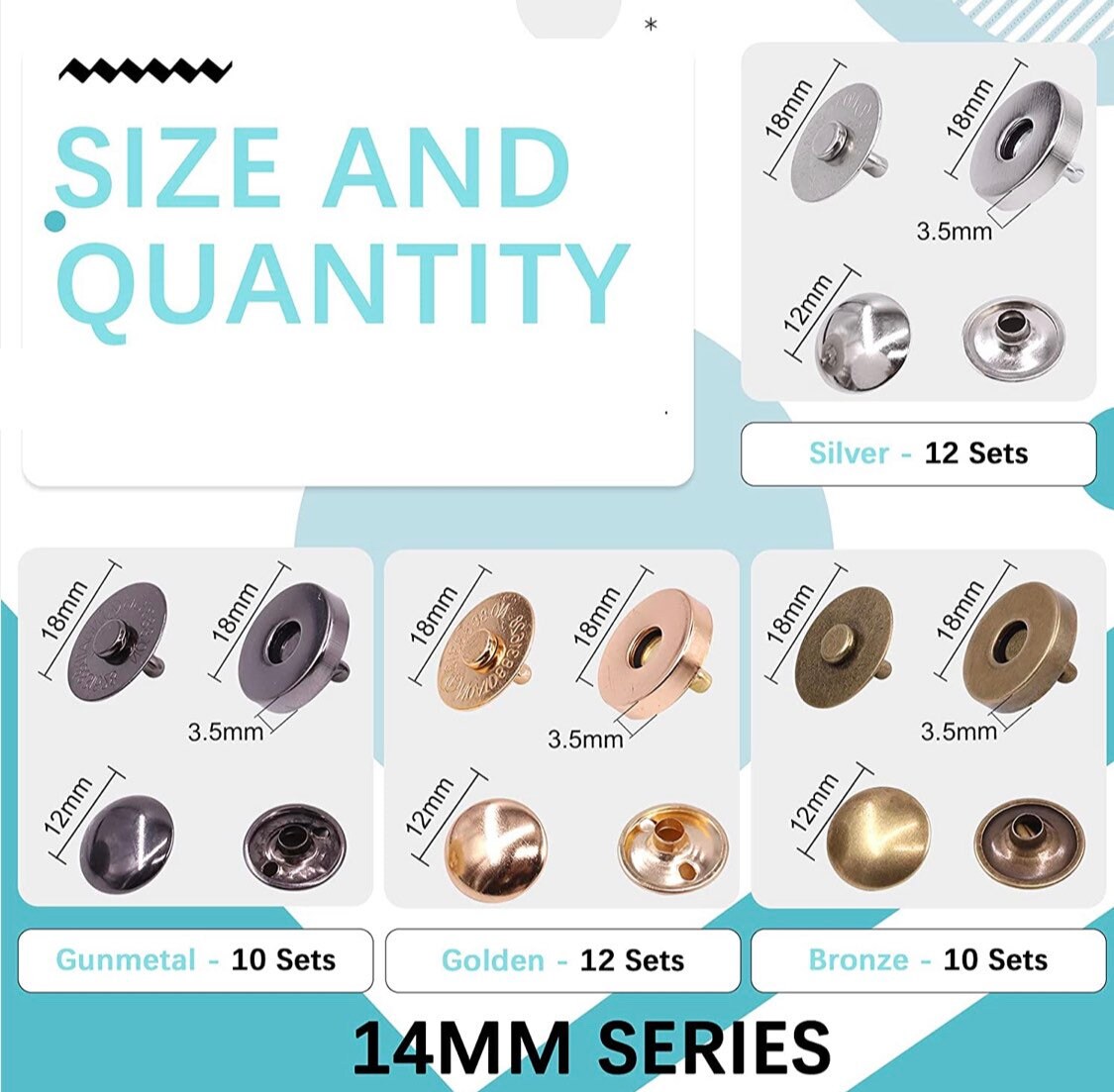 Magnetic Snap Kit - 60ct snap button kits with carry case - 14mm and 18mm size