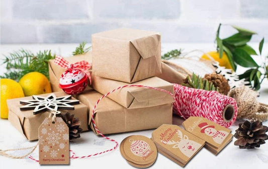 Gift tag set - 25ct Eco friendly sustainable recyclable Kraft paper Christmas gift tags - present tags with holiday winter themes