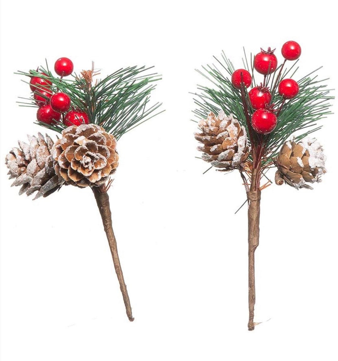 Pine Bough Assortment - 10ct Christmas stems - Large Pine Snow Berry Boughs - Winter Stems