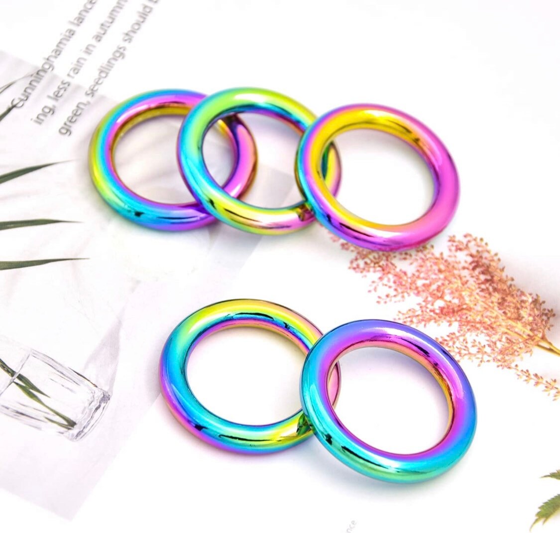 Rainbow Metal D-Rings for dog collars, straps, belts, and bags - 1ct
