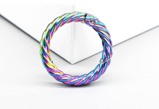 Rainbow Metal Rope O-Ring Caribiner - Round Trigger Clasp for dog collars, straps, belts, and bags - 1ct