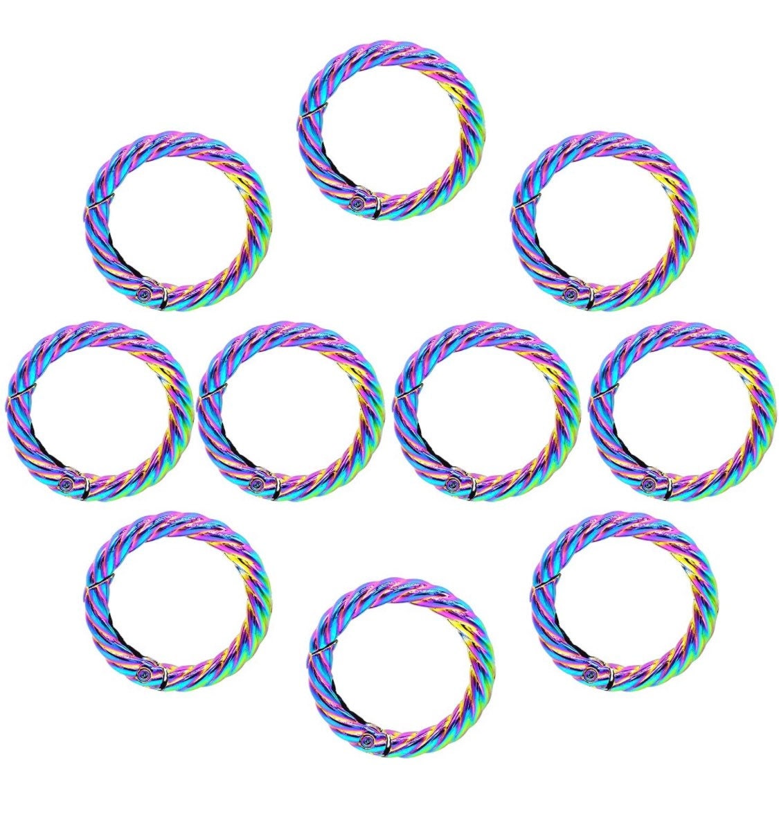 Rainbow Metal Rope O-Ring Caribiner - Round Trigger Clasp for dog collars, straps, belts, and bags - 1ct