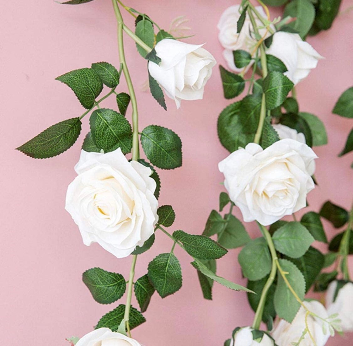 White Rose Garland - Silk Flowers - Home Decor - Minimalist Winter Decor - Rose Vine