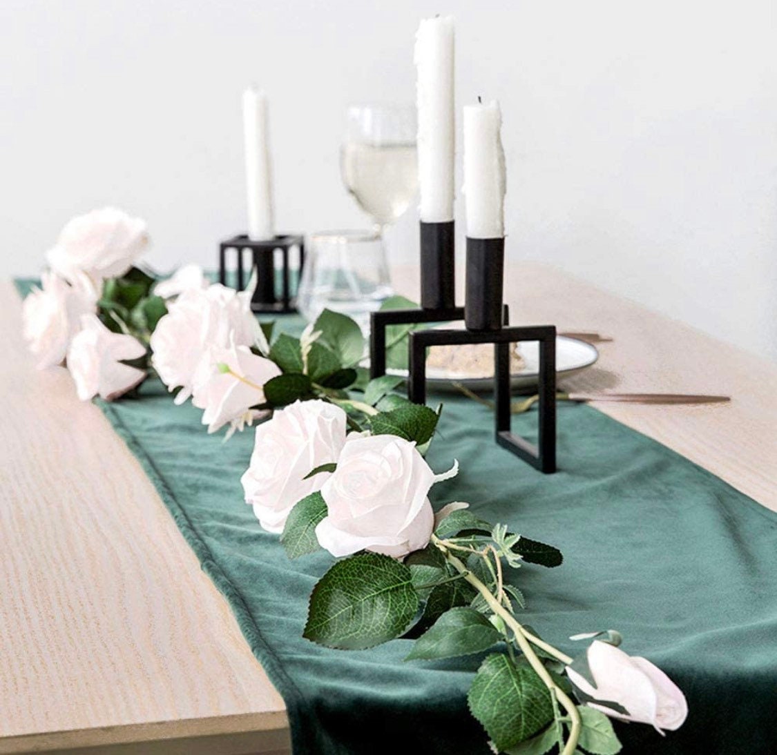 White Rose Garland - Silk Flowers - Home Decor - Minimalist Winter Decor - Rose Vine