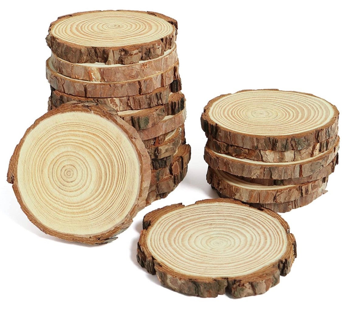 Natural Wood Bark Circles for Painting, Wood Burning, Ornaments, and Crafts - 10pc