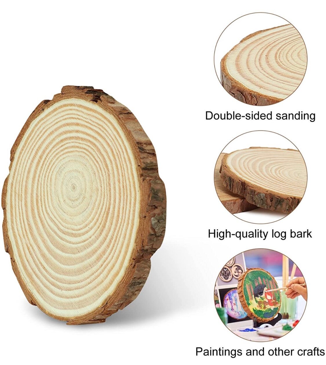 Natural Wood Bark Circles for Painting, Wood Burning, Ornaments, and Crafts - 10pc