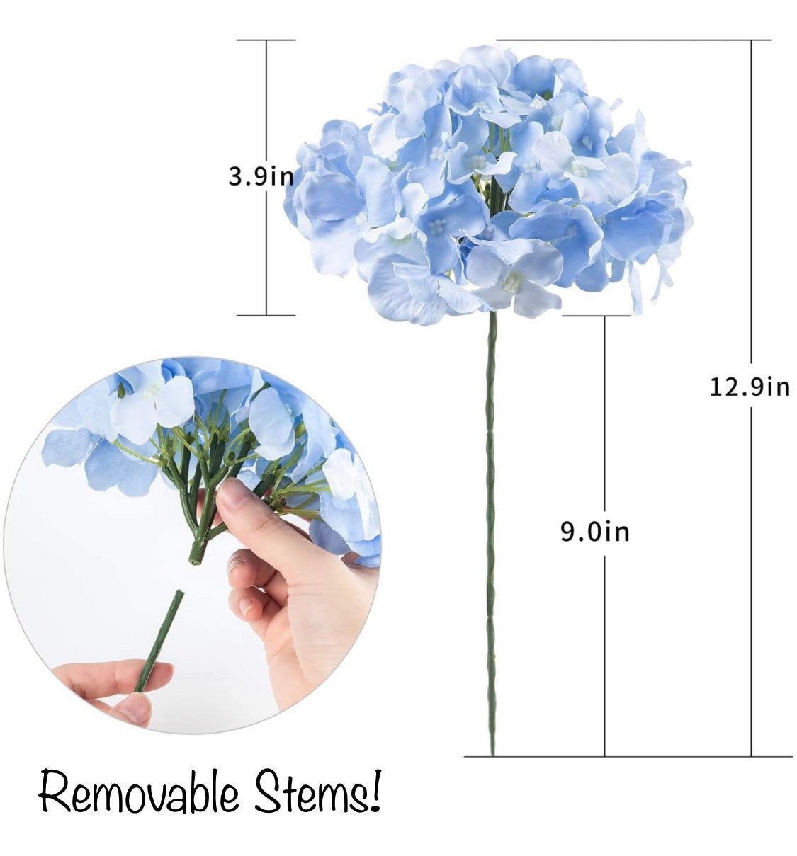 Hydrangea Flowers - Bridesmaid Bouquet - Silk Flowers - Wedding Decor - Hydrangea Floral Stems w/ removable stem - Great for wedding flowers