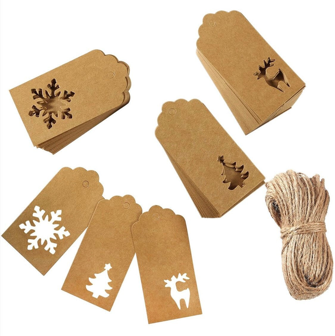 Gift tag set - 25ct Eco friendly sustainable recyclable Kraft paper Christmas gift tags - present tags with holiday winter themes