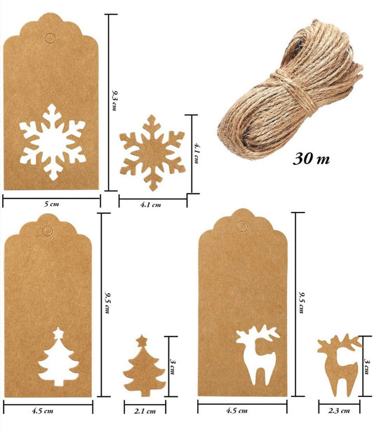 Gift tag set - 25ct Eco friendly sustainable recyclable Kraft paper Christmas gift tags - present tags with holiday winter themes