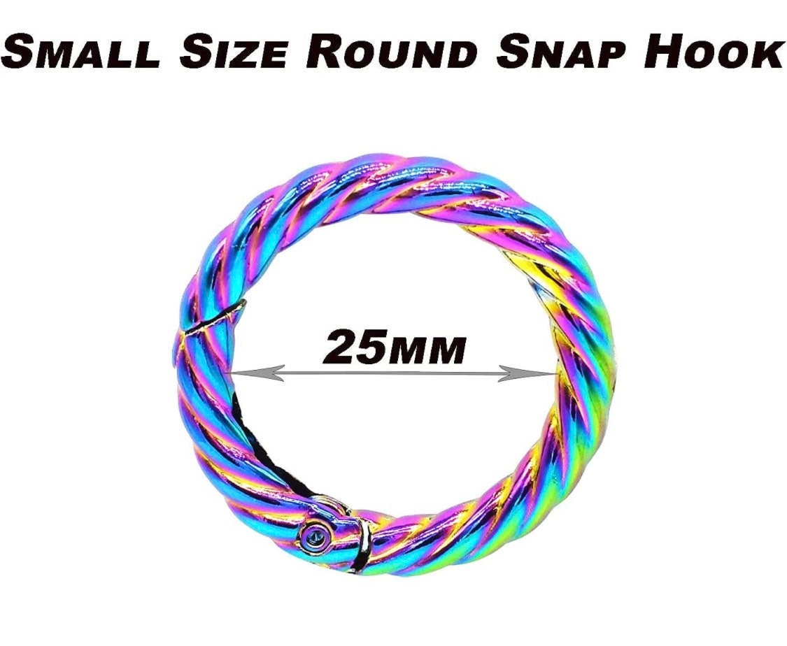 Rainbow Metal Rope O-Ring Caribiner - Round Trigger Clasp for dog collars, straps, belts, and bags - 1ct