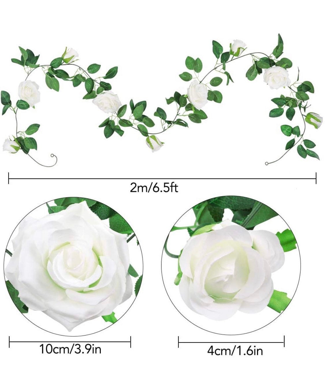 White Rose Garland - Silk Flowers - Home Decor - Minimalist Winter Decor - Rose Vine