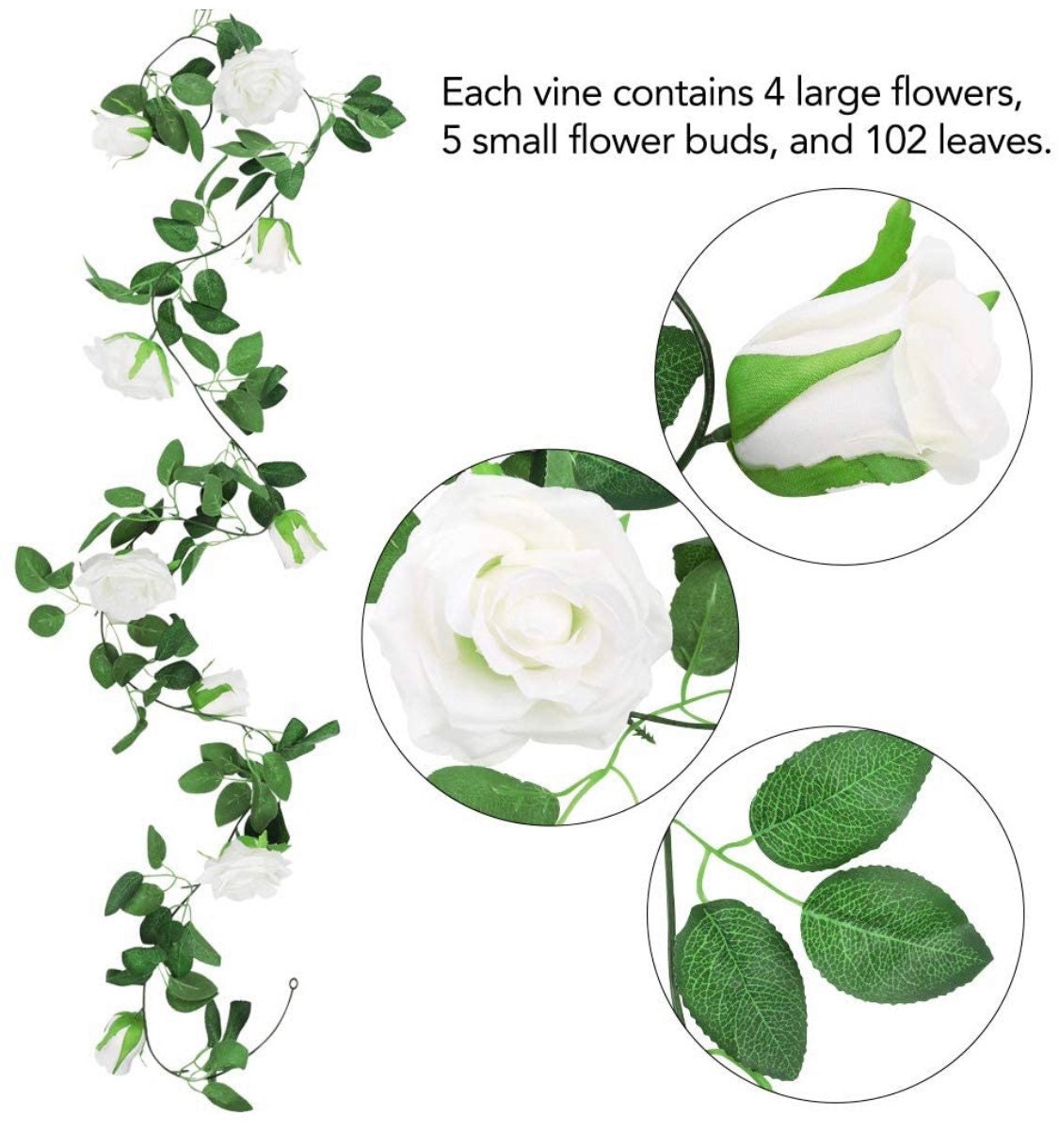 White Rose Garland - Silk Flowers - Home Decor - Minimalist Winter Decor - Rose Vine