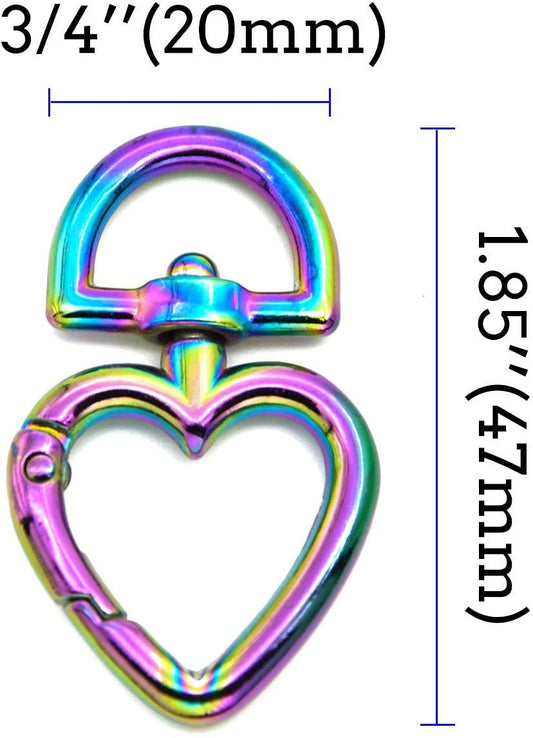 Rainbow Clasp - Leash Hook - Keychain - Metal Heart Caribiner - Swivel Clasp for dog collars, straps, belts, and bags - 1ct