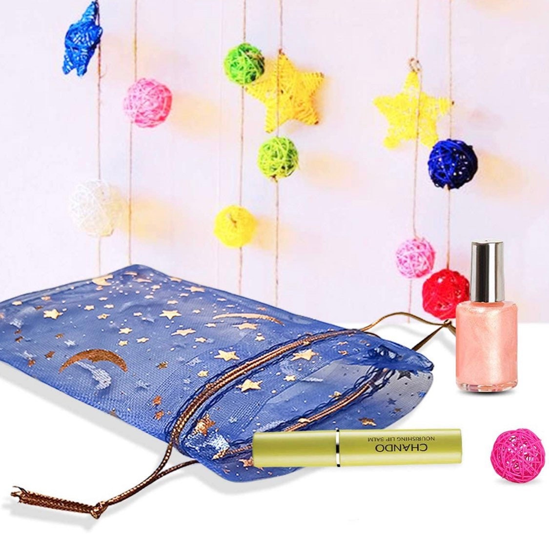 Organza Bags | Moon and Stars Foil Drawstring Product Bags | Wedding Favor Bags | Foil Print Bags | Treat Bags | Sachet Bags