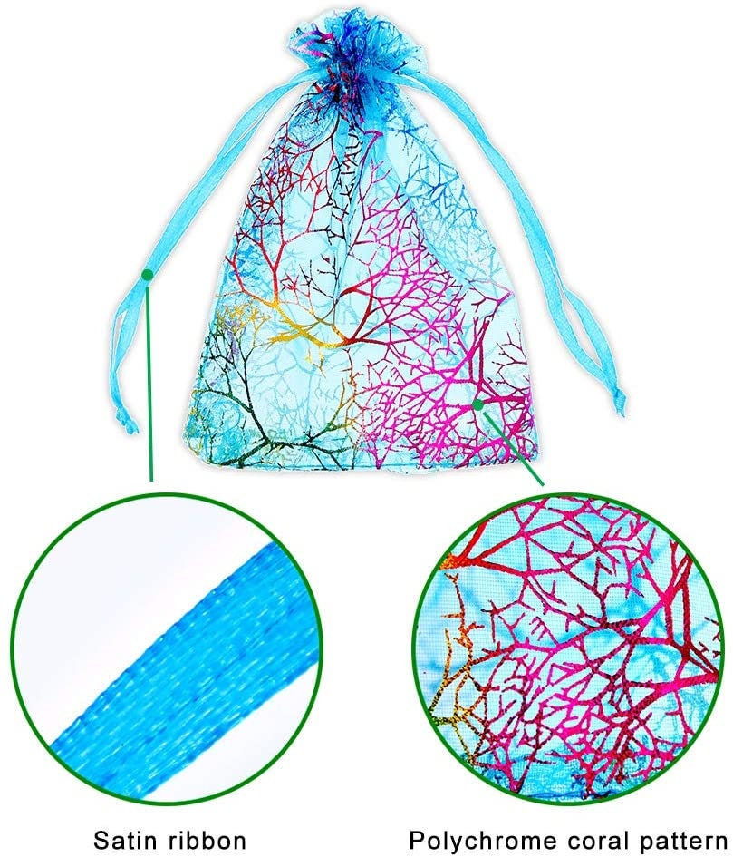 Rainbow Organza Bags | Colorful Large Drawstring Product Bags | Sachet Bags | Foil Print Bags | Treat Bags | Wedding Favor Bags