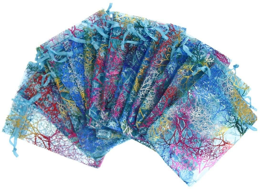 Rainbow Organza Bags | Colorful Large Drawstring Product Bags | Sachet Bags | Foil Print Bags | Treat Bags | Wedding Favor Bags