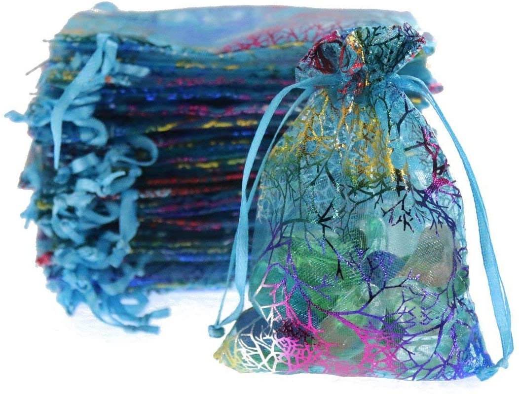 Rainbow Organza Bags | Colorful Large Drawstring Product Bags | Sachet Bags | Foil Print Bags | Treat Bags | Wedding Favor Bags