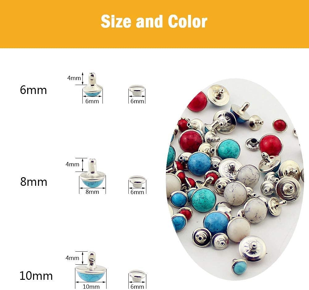 Colored Turquoise Rivet Kit - 320 sets of 6mm 8mm 10mm Dome Rivets with hole punch and carry case - Red Turquoise - Green Turquoise