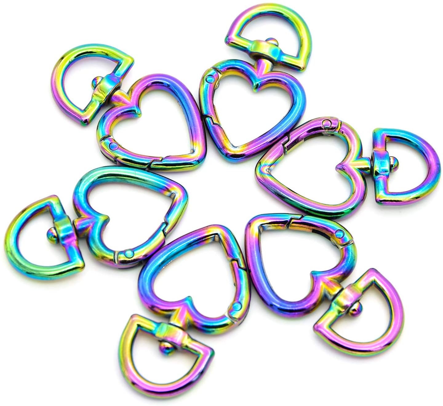 Rainbow Clasp - Leash Hook - Keychain - Metal Heart Caribiner - Swivel Clasp for dog collars, straps, belts, and bags - 1ct