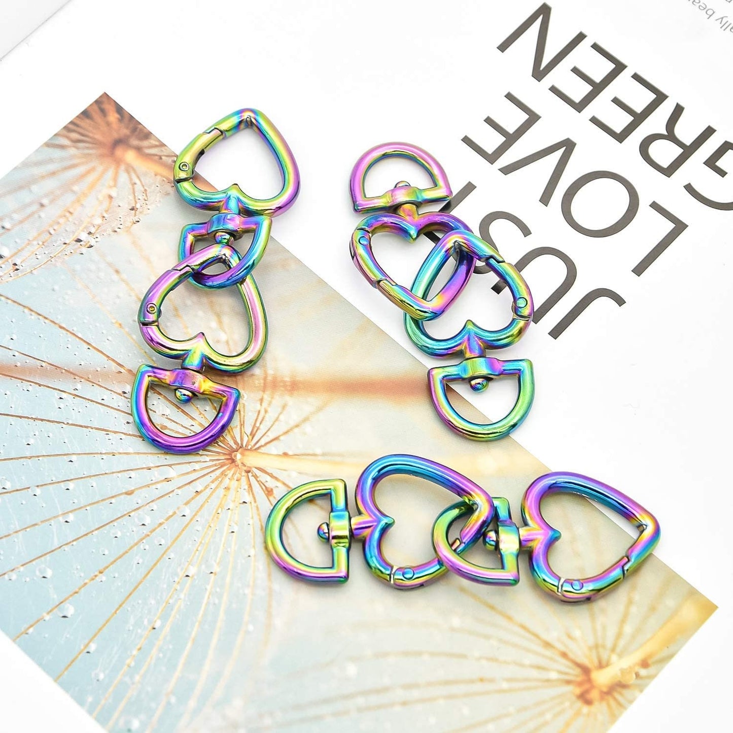 Rainbow Clasp - Leash Hook - Keychain - Metal Heart Caribiner - Swivel Clasp for dog collars, straps, belts, and bags - 1ct