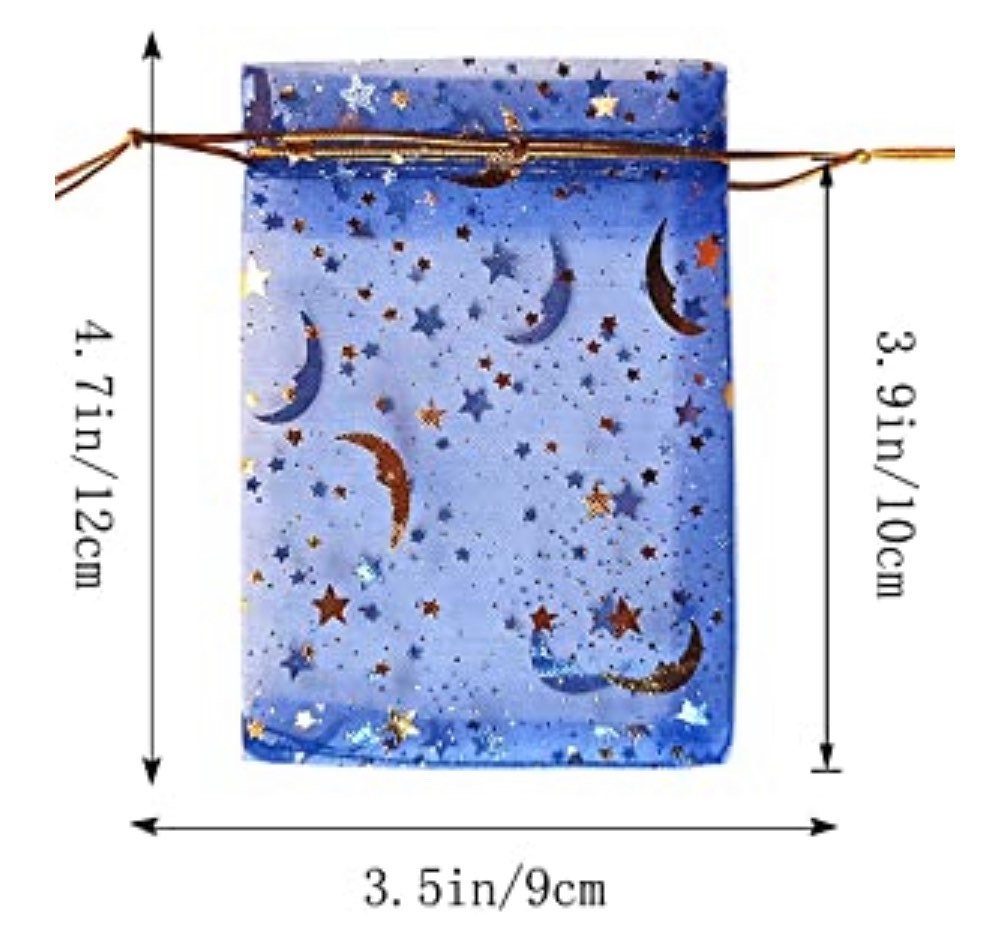 Organza Bags | Moon and Stars Foil Drawstring Product Bags | Wedding Favor Bags | Foil Print Bags | Treat Bags | Sachet Bags