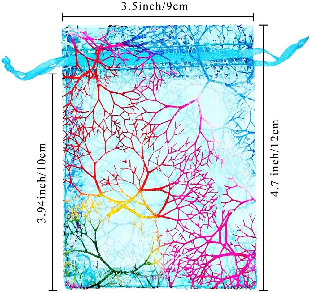 Rainbow Organza Bags | Colorful Large Drawstring Product Bags | Sachet Bags | Foil Print Bags | Treat Bags | Wedding Favor Bags