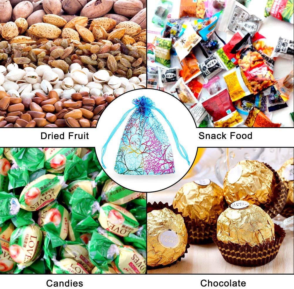 Rainbow Organza Bags | Colorful Large Drawstring Product Bags | Sachet Bags | Foil Print Bags | Treat Bags | Wedding Favor Bags