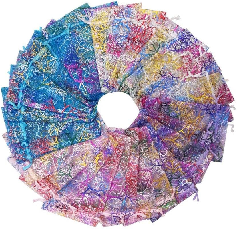 Rainbow Organza Bags | Colorful Large Drawstring Product Bags | Sachet Bags | Foil Print Bags | Treat Bags | Wedding Favor Bags