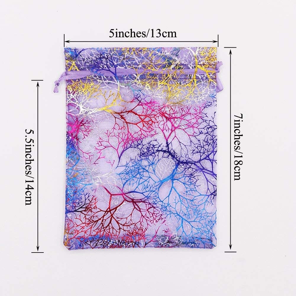 Rainbow Organza Bags | Colorful Large Drawstring Product Bags | Sachet Bags | Foil Print Bags | Treat Bags | Wedding Favor Bags