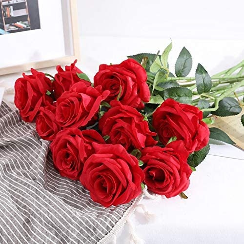 Rose Stems - Realistic Silk Rose Stems - Wedding Bouquet - Bridesmaid Bouquet - Artificial Long Stem Roses - Wedding Decor