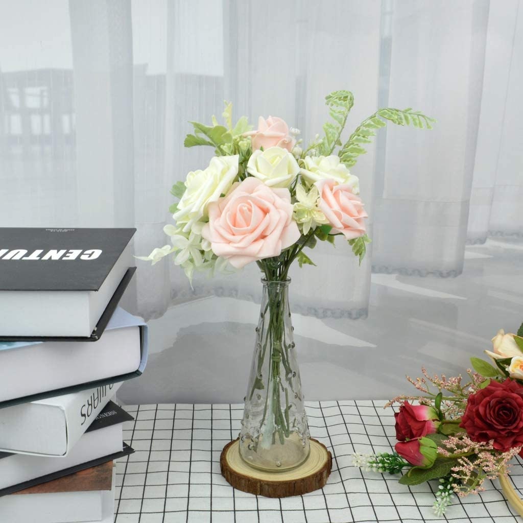 Artificial Roses - 60ct 3 Size Latex Foam Roses with Wire Stem - Great for Wedding Bouquet Decor Centerpieces Bridal Shower Party Decoration