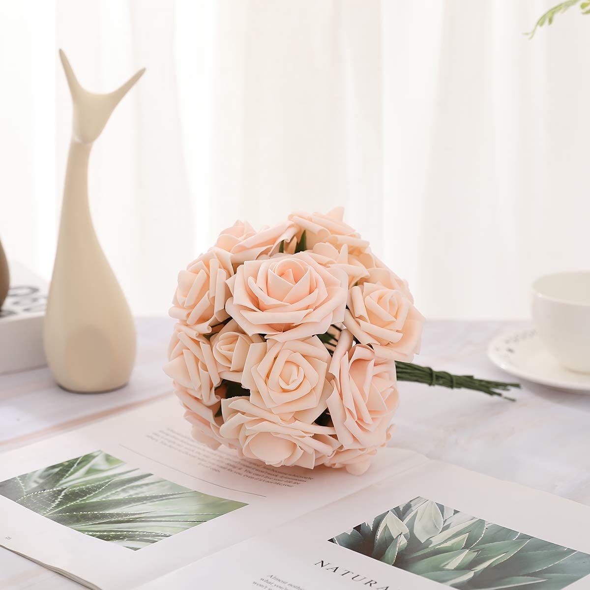 Artificial Roses - 60ct 3 Size Latex Foam Roses with Wire Stem - Great for Wedding Bouquet Decor Centerpieces Bridal Shower Party Decoration