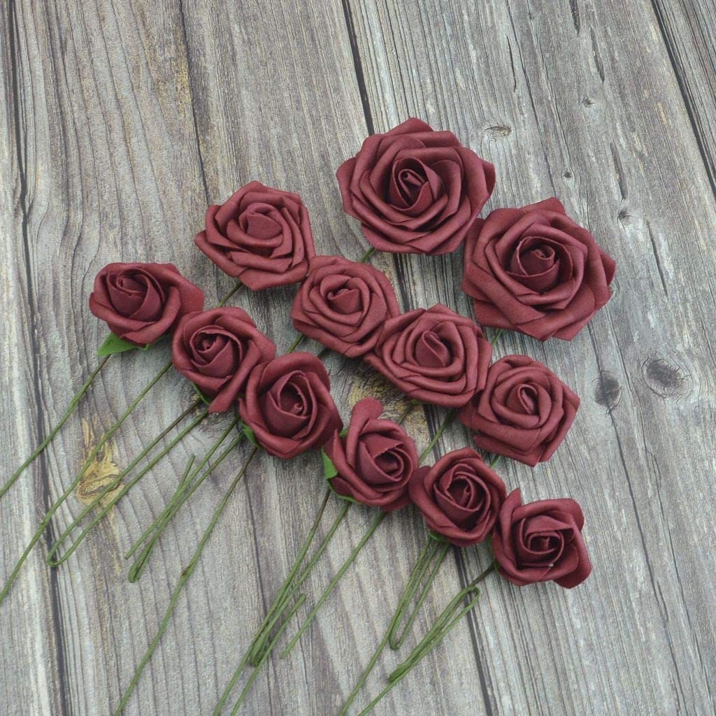 Artificial Roses - 60ct 3 Size Latex Foam Roses with Wire Stem - Great for Wedding Bouquet Decor Centerpieces Bridal Shower Party Decoration