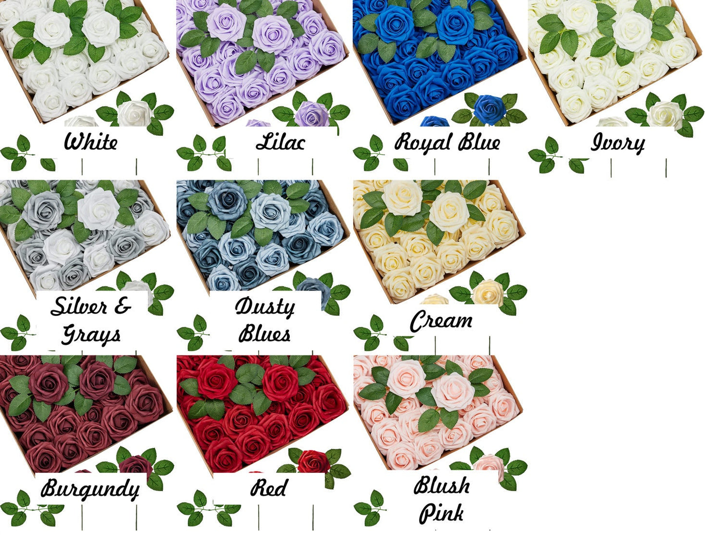 Artificial Roses - 50ct Latex Foam Roses with Wire Stem - Great for Wedding Bouquet Decor Centerpieces Bridal Shower Party Decoration