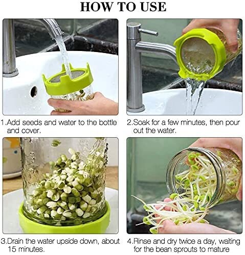 Sprout Lids - Germination Jars - Mason Jar Plants - Grow your own Bean Sprouts