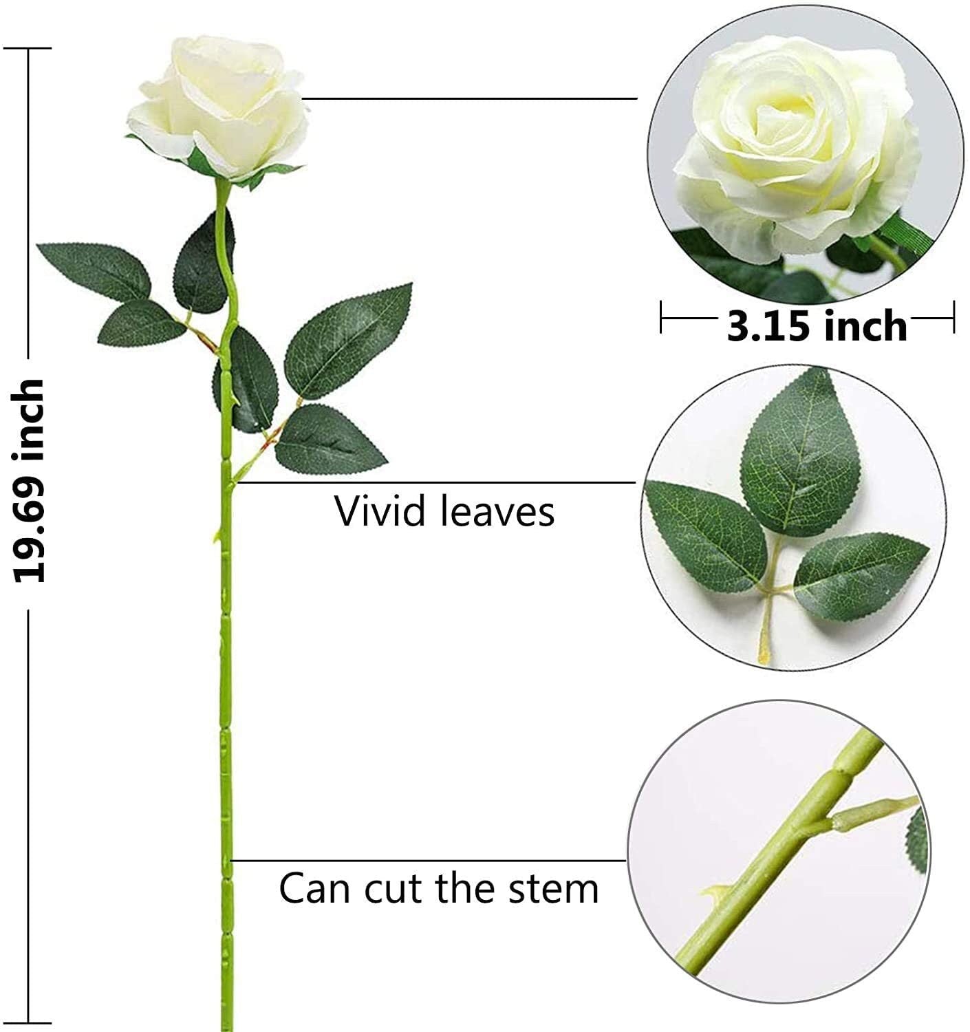 Rose Stems - Realistic Silk Rose Stems - Wedding Bouquet - Bridesmaid Bouquet - Artificial Long Stem Roses - Wedding Decor