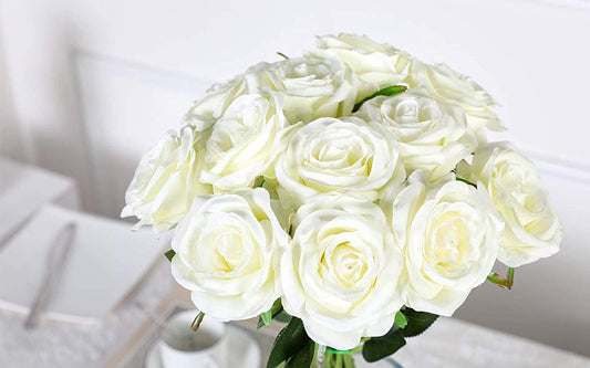 Rose Stems - Realistic Silk Rose Stems - Wedding Bouquet - Bridesmaid Bouquet - Artificial Long Stem Roses - Wedding Decor