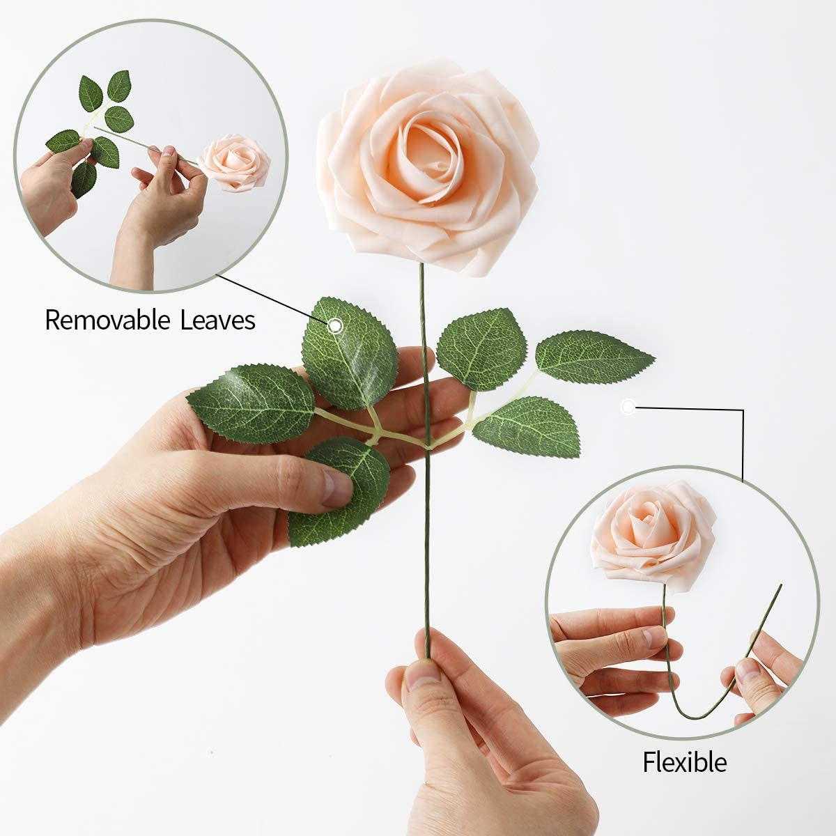 Artificial Roses - 60ct 3 Size Latex Foam Roses with Wire Stem - Great for Wedding Bouquet Decor Centerpieces Bridal Shower Party Decoration