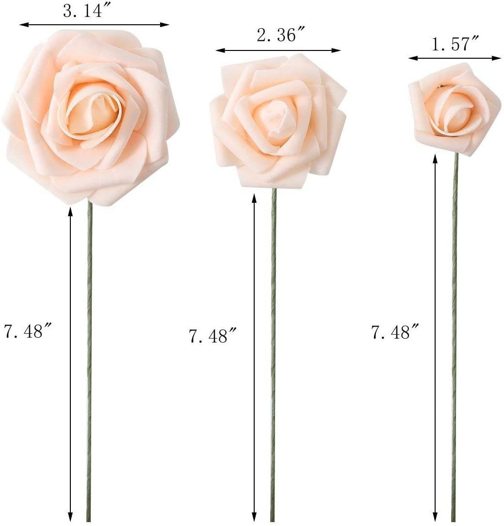Artificial Flowers - 60ct 3 Size Latex Foam Roses w/ Wire Stem - Great for Wedding Bouquet Decor Centerpieces Bridal Shower Party Decoration