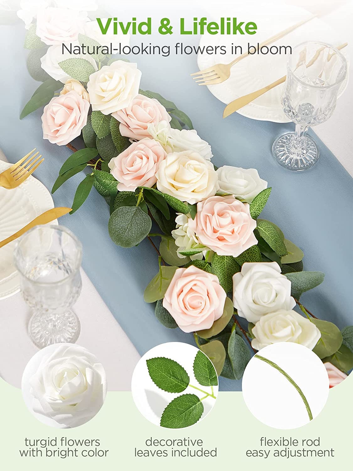 Artificial Roses - 50ct Latex Foam Roses with Wire Stem - Great for Wedding Bouquet Decor Centerpieces Bridal Shower Party Decoration