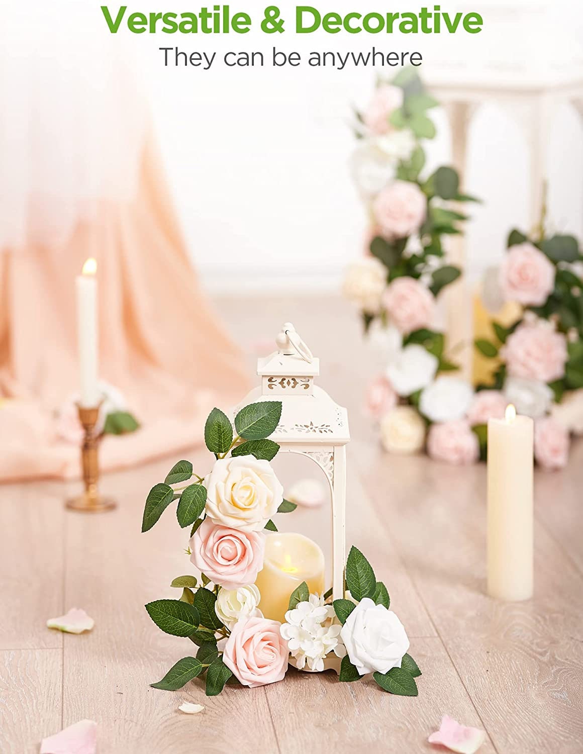 Artificial Roses - 50ct Latex Foam Roses with Wire Stem - Great for Wedding Bouquet Decor Centerpieces Bridal Shower Party Decoration